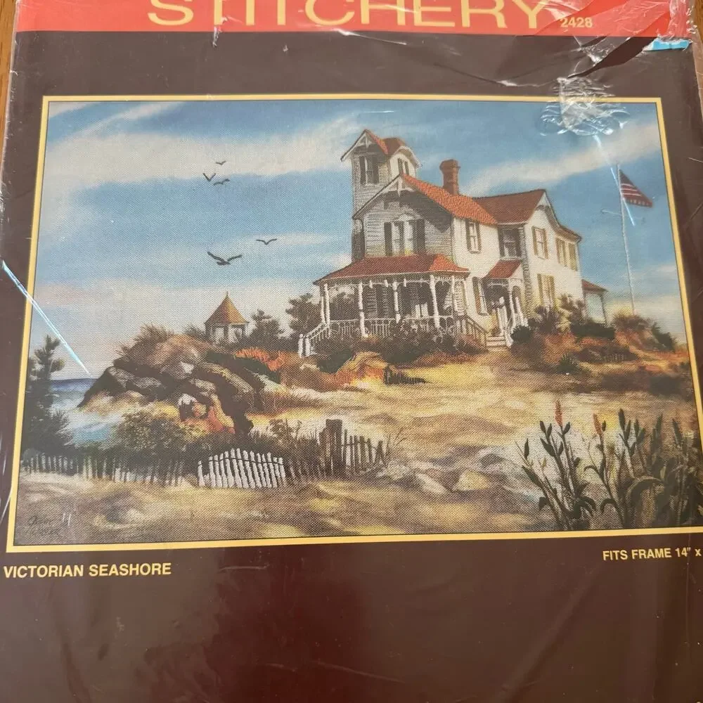 Vintage 1987 Sunset Stitchery 2428 Victorian Seashore 14x20